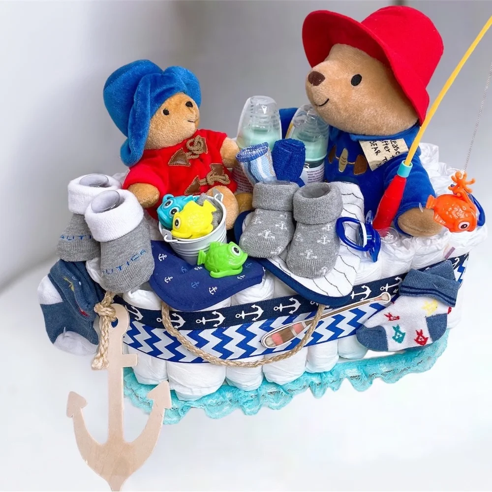 Boat Fisherman Diaper Cake, Twins Diaper Cake